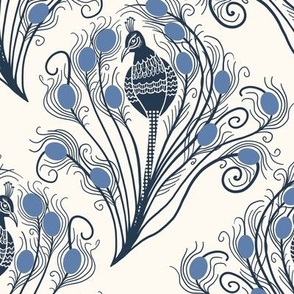 Peacock Paisley feather in Navy blue 