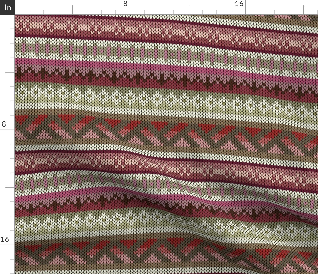Five Fair Isle Bands in Dusty Rose and Sand