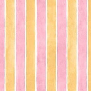 Pink and Orange Broad Vertical Stripes - Ditsy Scale - Watercolor Textured Bright Girl