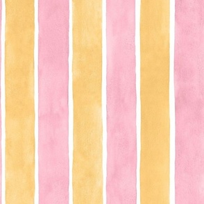 Pink and Orange Broad Vertical Stripes - Medium Scale - Watercolor Textured Bright Girl