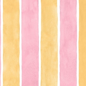 Pink and Orange Broad Vertical Stripes - Large Scale - Watercolor Textured Bright Girl