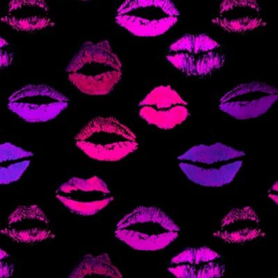 Neon Multi  Kissy Lips on Black
