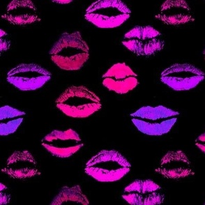 Neon Multi  Kissy Lips on Black