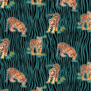 tigers on teal with stripe