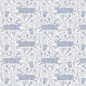 Linocut Cottontail, mid sized, soft blue