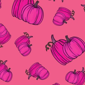Very Pink Watercolor Pumpkin Pattern - A Bright and Cheery Fall Design
