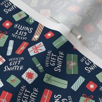 Gift Sniffer Dog Holiday Print- Navy, Small Scale