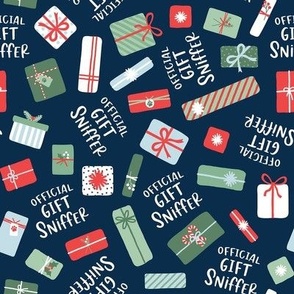 Gift Sniffer Dog Holiday Print - Navy, Medium Scale