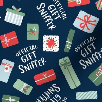 Gift Sniffer Dog Holiday Print - Navy, Large Scale