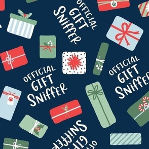 Gift Sniffer Dog Holiday Print - Navy, Large Scale