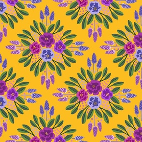 Mexican flower tablecloth yellow purple green