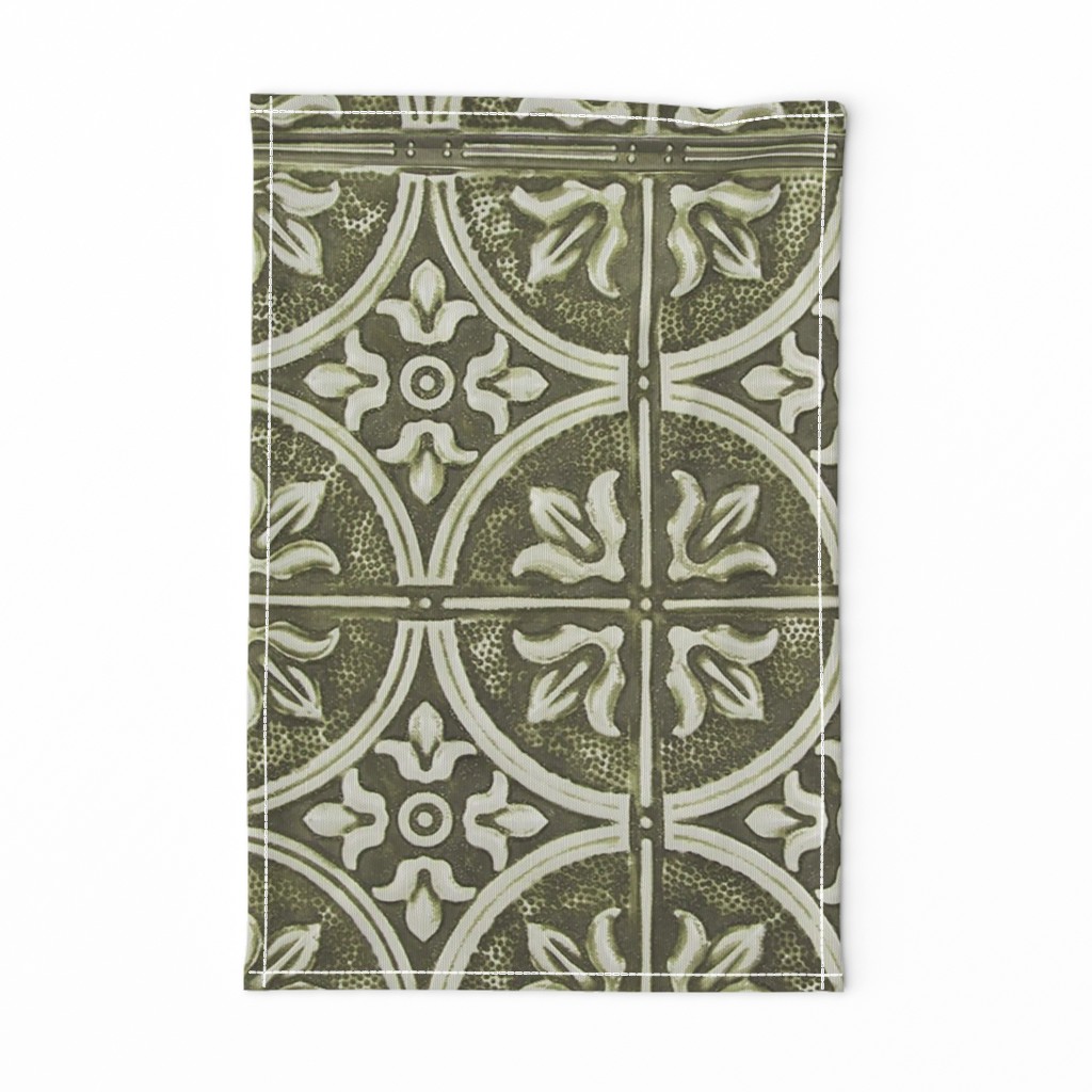 Pressed Tin Tiles green and gray Wallpaper