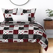 mama bear - patchwork woodland wholecloth - red and black - C22