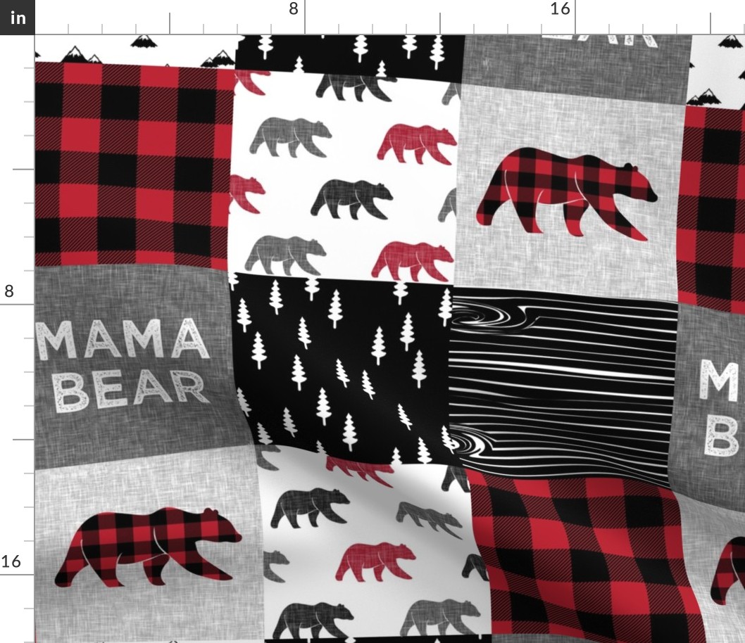 mama bear - patchwork woodland wholecloth - red and black - C22