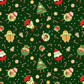 Avocado in Christmas Costumes Dark Green Small