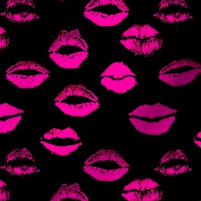 Hot Pink Neon Kissy Lips on Black