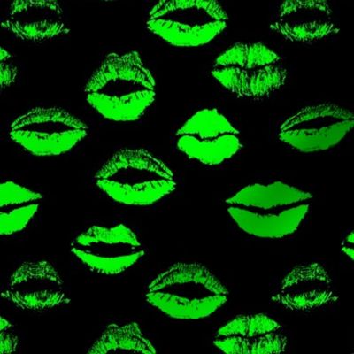 Neon Green Kissy Lips on Black