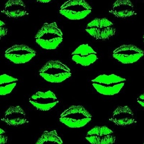 Neon Green Kissy Lips on Black