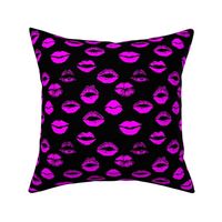 Neon Magenta Kissy Lips on Black