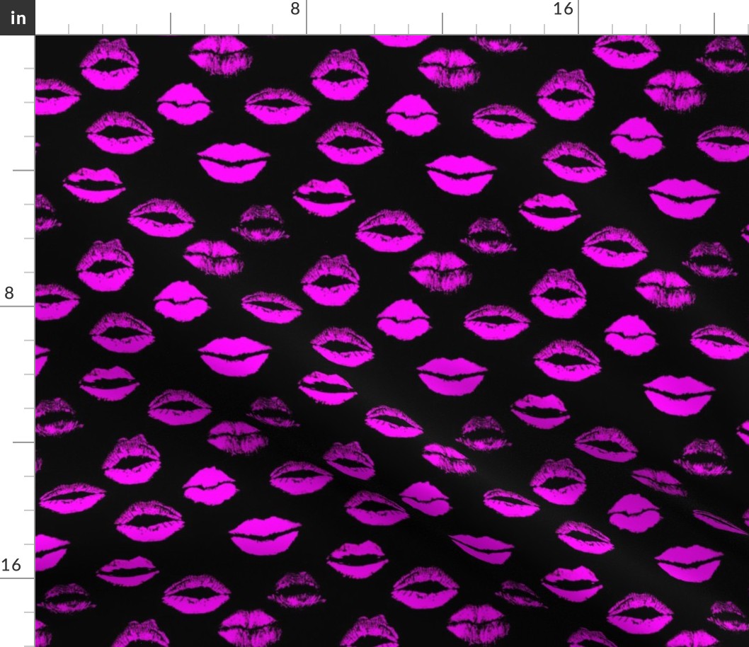 Neon Magenta Kissy Lips on Black