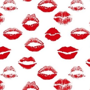 Red Lipstick Kissy Lips on White