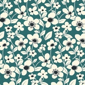 Retro Flower Field - Verdigris