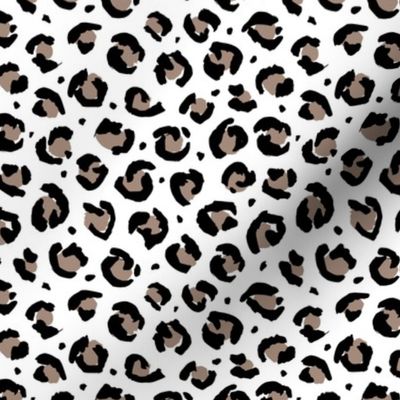 Boho leopard animal print spotted cheetah fur modern style raw brush latte beige tan black on white  SMALL