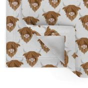 Sweet horns highland cow furry hair faces on white