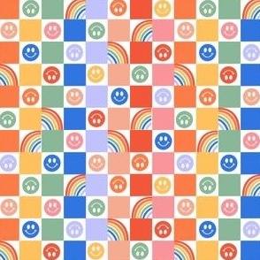 1/2"  rainbow checkerboard fabric - smiles and rainbows