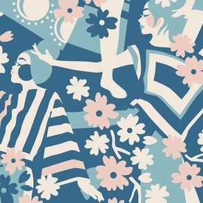 Flower power dance / Medium scale / Blue+baby pink