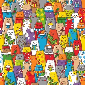 Christmas cat doodle seamless pattern