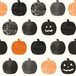 Black and Orange Block Print Pumpkins - large 18 inch repeat