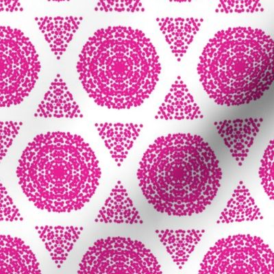 pink pointilism circles and triangles
