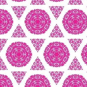 pink pointilism circles and triangles