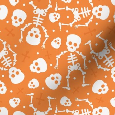 Cool skulls halloween skeleton and mexican dia de muerte kids print white on orange