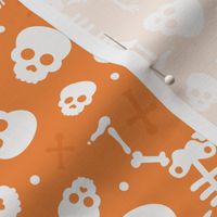 Cool skulls halloween skeleton and mexican dia de muerte kids print white on orange