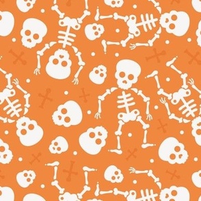 Cool skulls halloween skeleton and mexican dia de muerte kids print white on orange