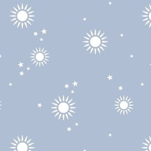 Sun & Stars - lovely boho mystic style universe theme white on baby blue ice winter