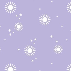 Sun & Stars - lovely boho mystic style universe theme white on lilac purple girls nineties trend