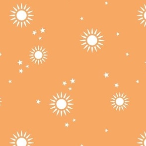 Sun & Stars - lovely boho mystic style universe theme white on golden yellow orange