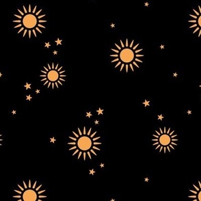 Sun & Stars - lovely boho mystic style universe theme golden on black