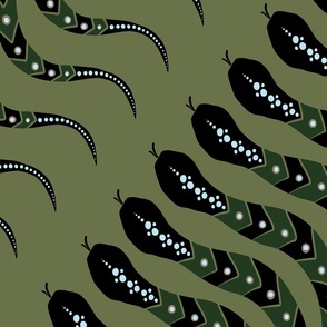 Snake Dance Green Diagonal Stripe large Wallpaper Fabric pattern