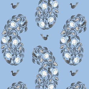 bird paisley/blue with charcoal/large 