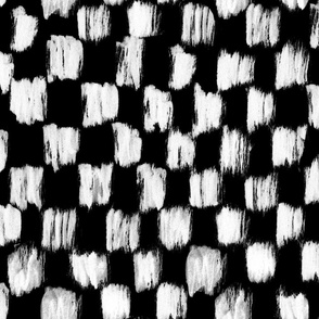 loose watercolor check pattern - white brushstrokes on black