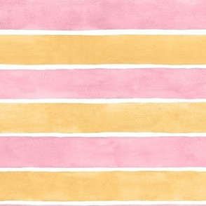 Pink and Orange Broad Horizontal Stripes - Medium Scale - Watercolor Textured Bright Baby Girl Halloween