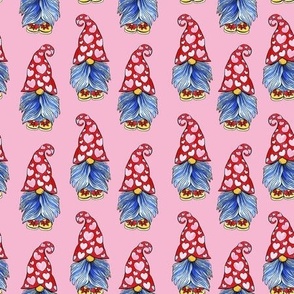 Cute Gnomes with Heart Hats Seamless Pattern on Pink