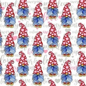 Cute Gnomes Seamless Pattern with Love Words, White Background