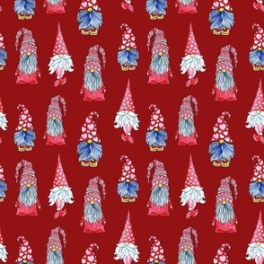 Cute Gnomes Seamless Pattern on Red