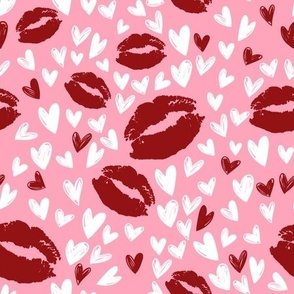 Lip Kiss Seamless Pattern, Heart Background