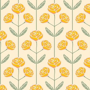Lola Rose Symmetrical Retro Mid-Century Modern Floral in Cottage Yellow Orange Sage Green - MEDIUM Scale - Special Request - UnBlink Studio by Jackie Tahara